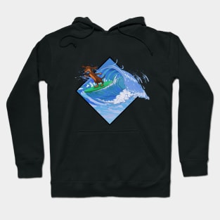 Dachshund dog surfing waves Hoodie